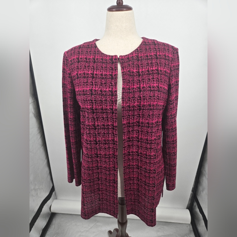 Ming Wang Pink & Black Tweed Open-Front Jacket XL (6631)
